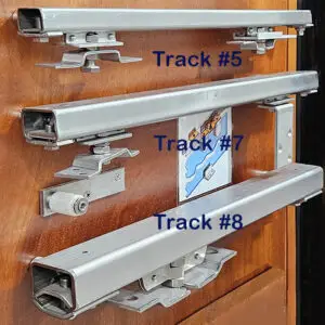 A sliding door track #8 system. Track size 40x37x3 mm. 440 lbs max. weight using 2 carts.