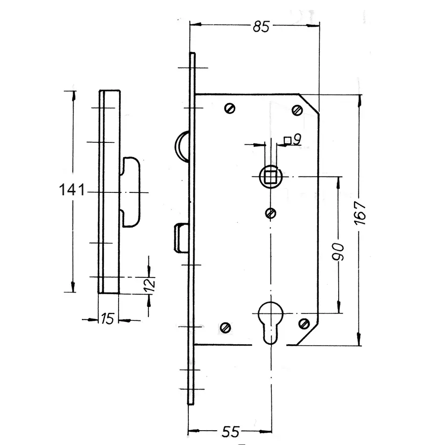 Sliding Door Lock 55 mm Backset. Heavy Duty, Minimum Door Thickness 1 3/4 inch or 45 mm. - Image 3