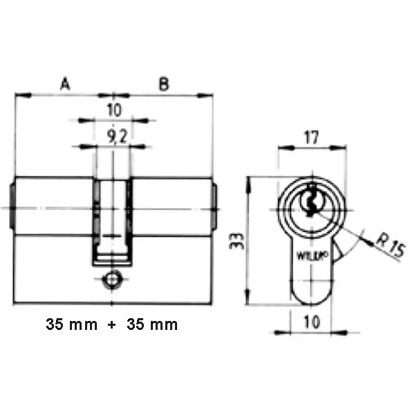 Profile cylinder short 35/35 mm key/key. Polished Chrome Plated. Max door thickness - 1 3/4 inch - Image 2