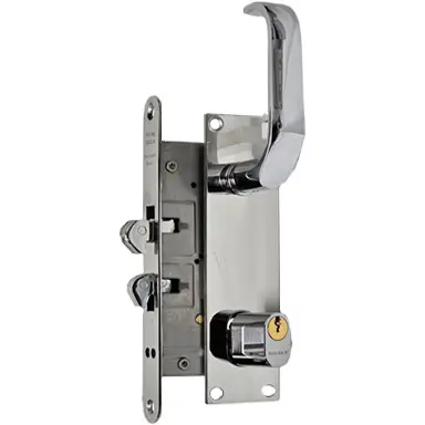 - Sliding Mortise Lock SET. 55 mm Backset. With Two Hook Bolts. Heavy Duty. Polished Stainless Steel and Polished Chrome