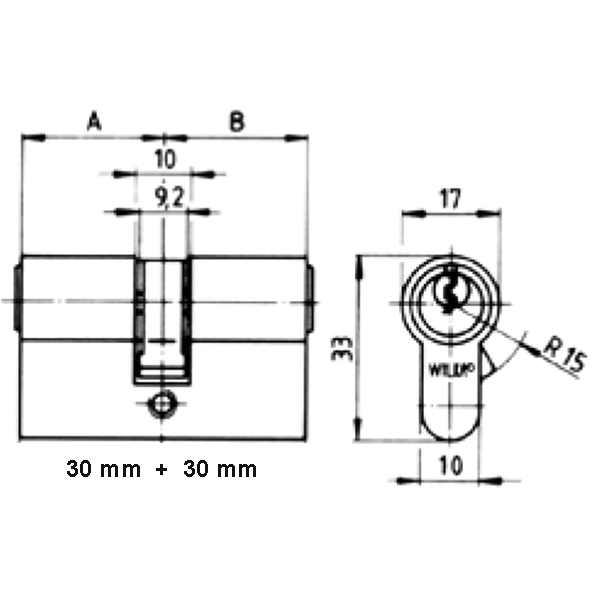 Profile cylinder 30/30mm key/key. Polished Chrome. Max Door thickness- 1 1/2 Iinch - Image 2