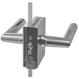 Glass Door Latch with Strike Plate SET with Levers for Wood Frame. Polished Chrome.