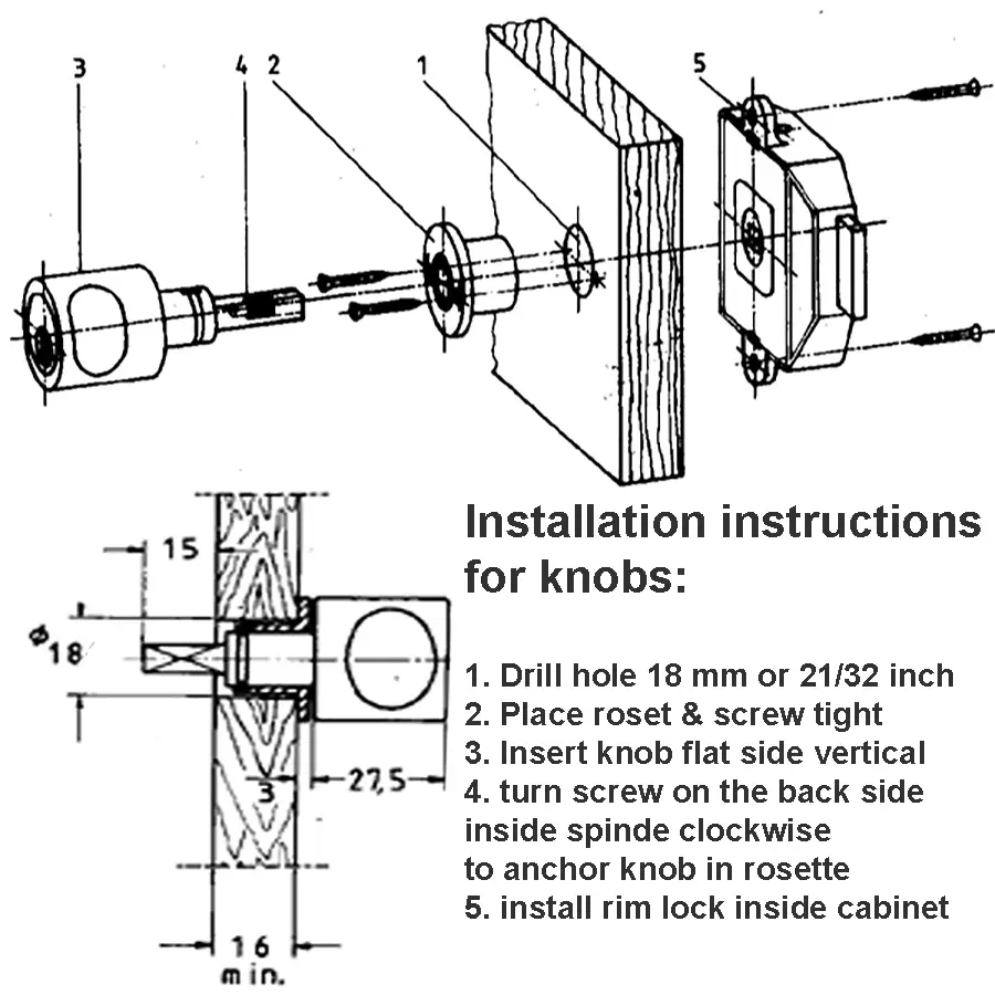 Standard Turning knob for Cabinet Rim Lock with Keyway and 7 x 7 mm spindle - Image 2