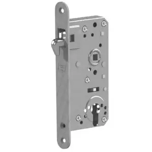 Sliding Door Lock with 55 mm. Backset Minimum door Thickness 1 1/4 inch.
