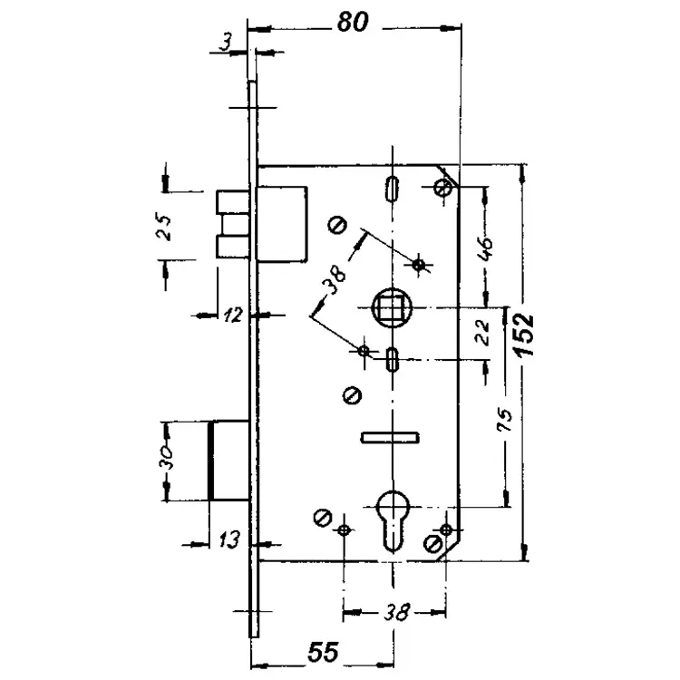 Entry Mortise Lock SET 55 mm backset with Roses. Polished Stainless Steel & Polished Chrome - Image 5