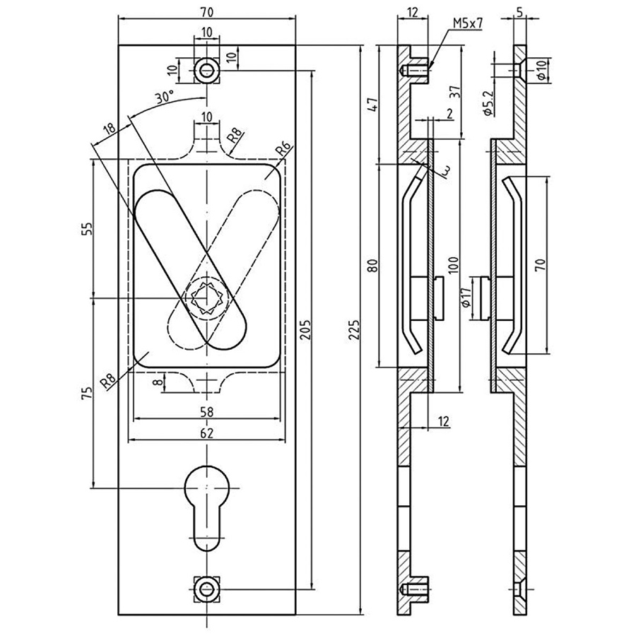 Pocket Sliding Door Lock Set 55 mm Backset. - Image 2
