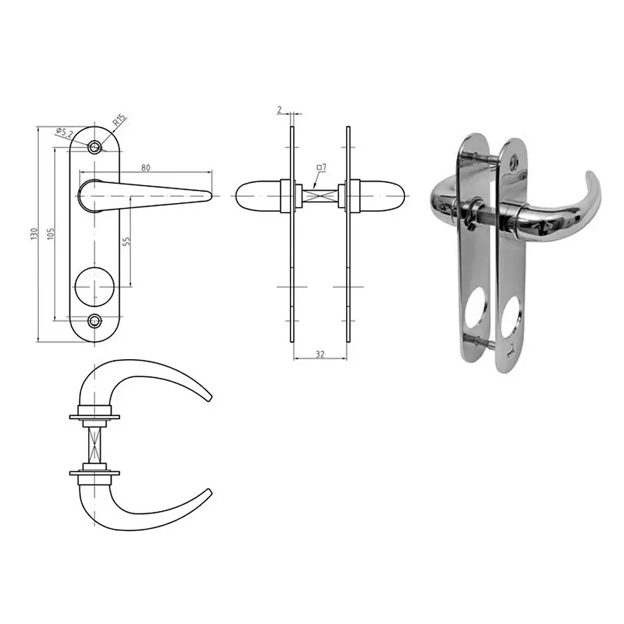 Door Lock 30 mm Backset with Cylinder Key -Thumb-turn Function. SET - Image 2