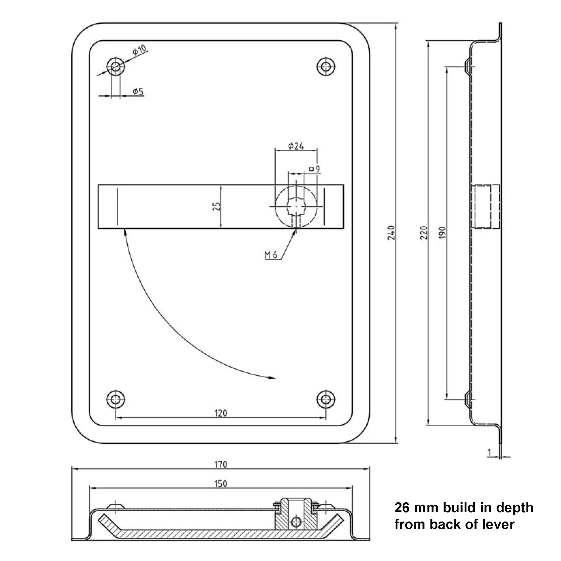 Flush Cupped Escutcheons with Lever, Left Hand. Sold as single unit - Image 2
