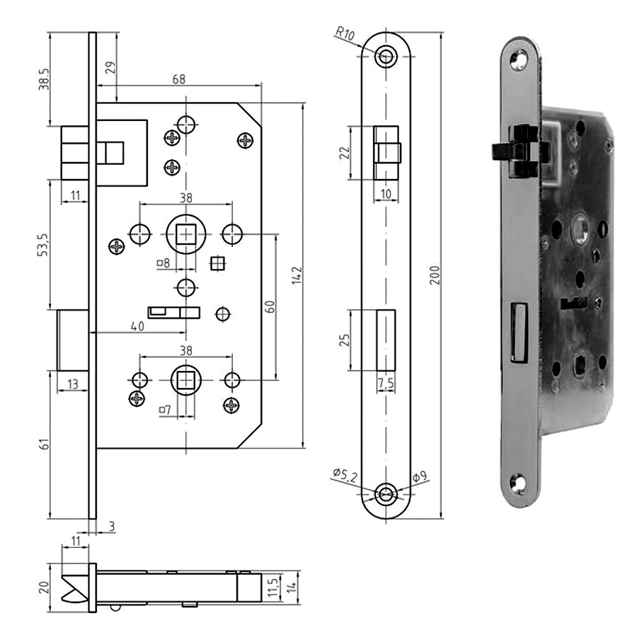 Door Lock 40 mm backset. Privacy Function. GSV Schwepper and S&B #4040 series. Complete SET - Image 3