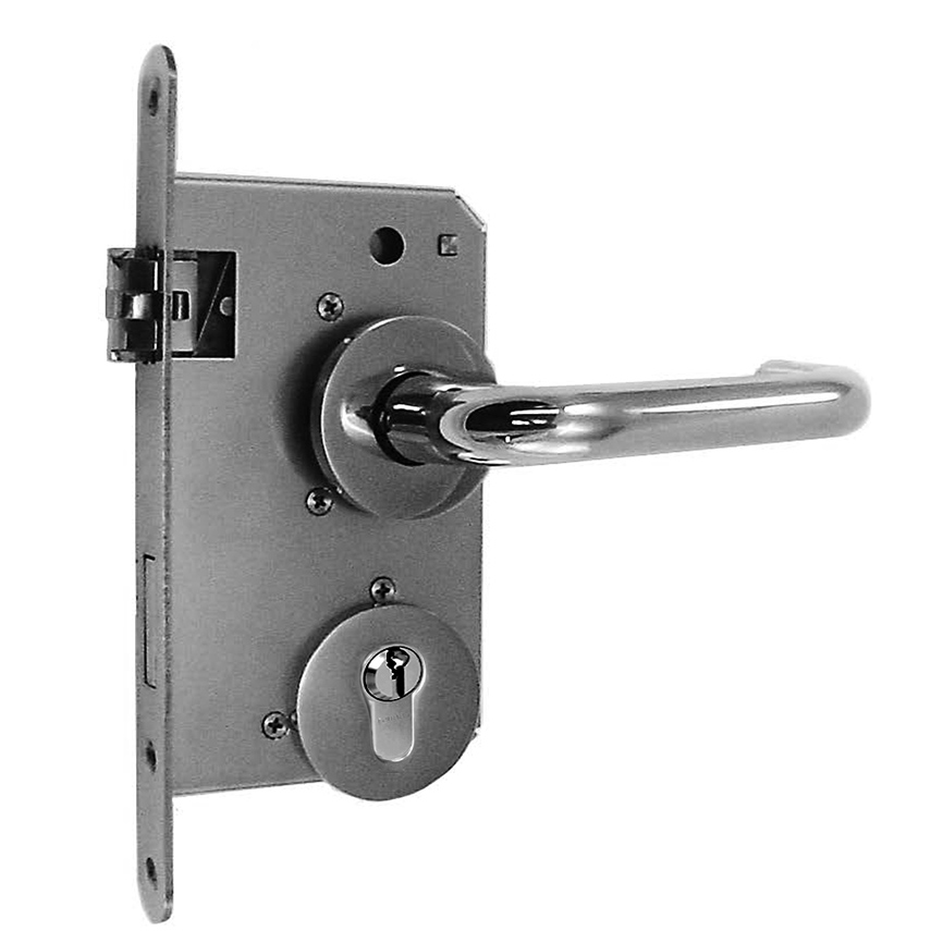 Entry Mortise Lock SET 65 mm Backset. GSV and S&B. Izerwaren Upgrade. With Round Rozets. Heavy Duty. Polished Stainless Steel.