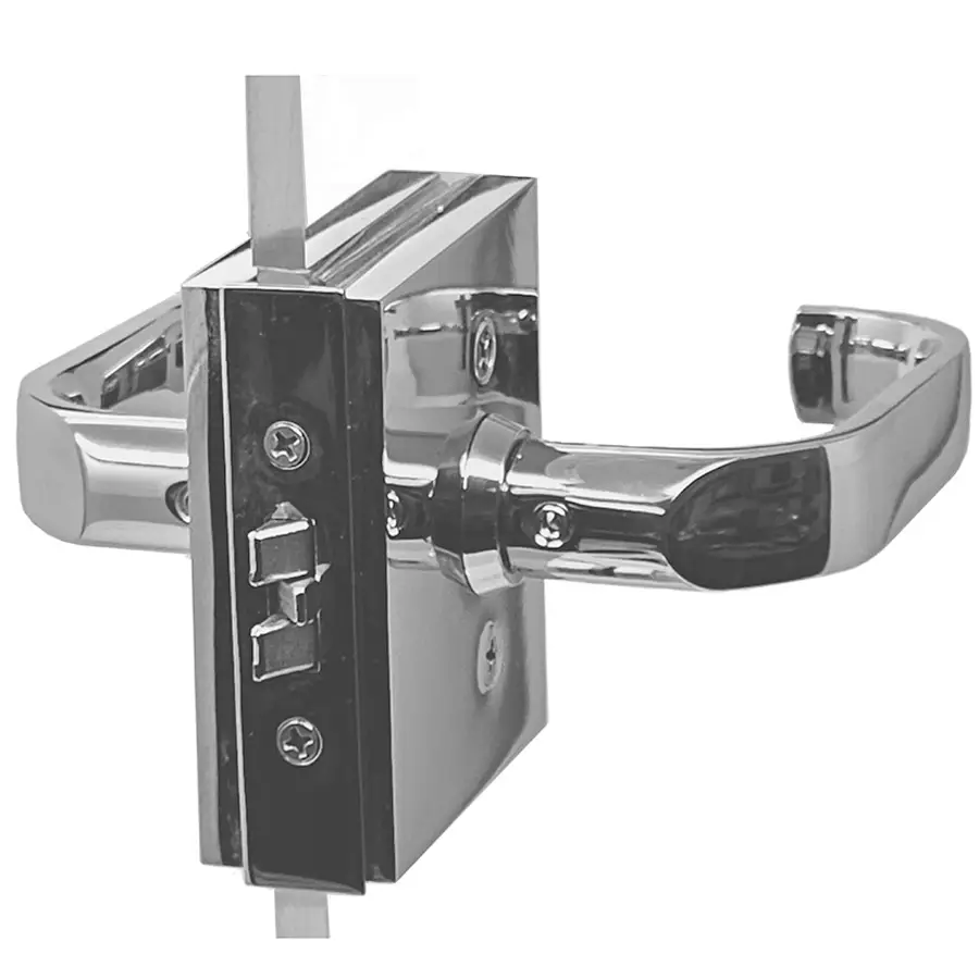 Glass Door Latch with Strike Plate SET with Levers for Wood Frame. Polished Chrome.