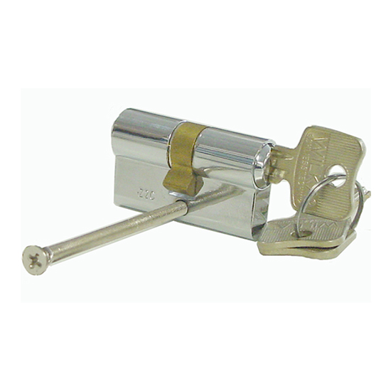 Profile cylinder 30/30mm key/key. Polished Chrome. Max Door thickness- 1 1/2 Iinch