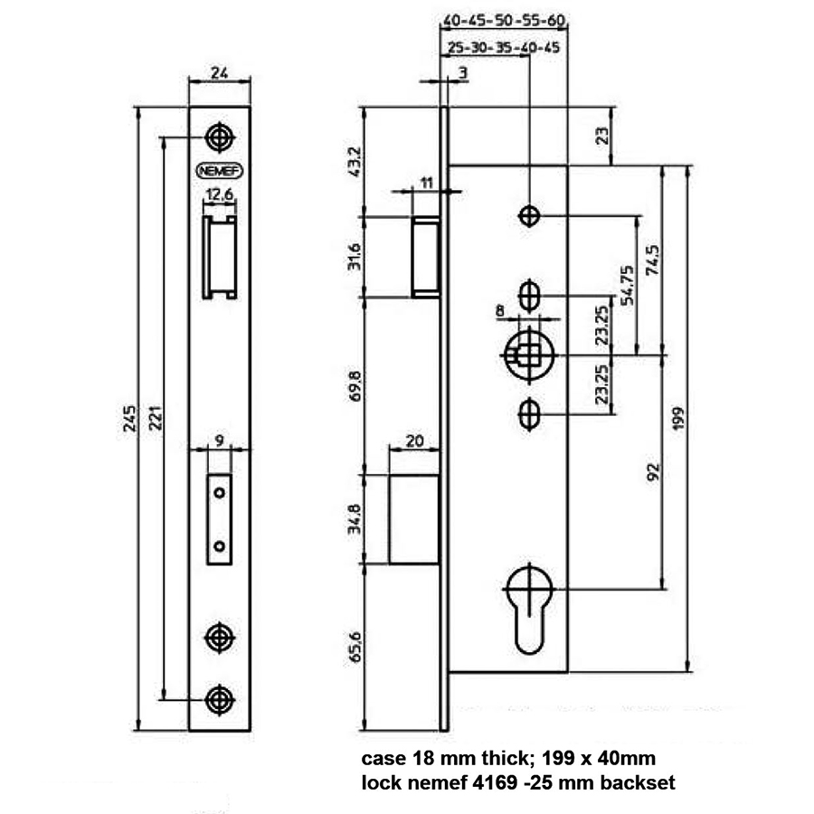Jado Interior Steel Mortise Lock 25 mm Backset Satin Stainless Steel Finish - Image 3
