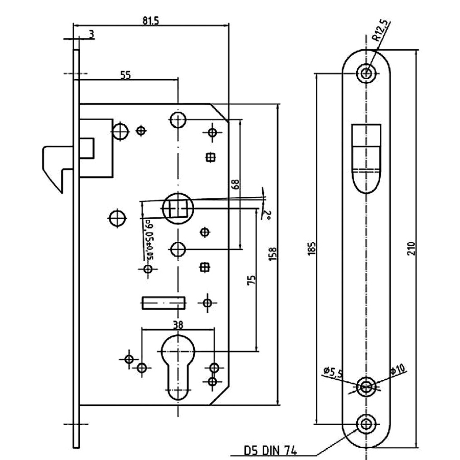 Pocket Sliding Door Lock Set 55 mm Backset. - Image 3