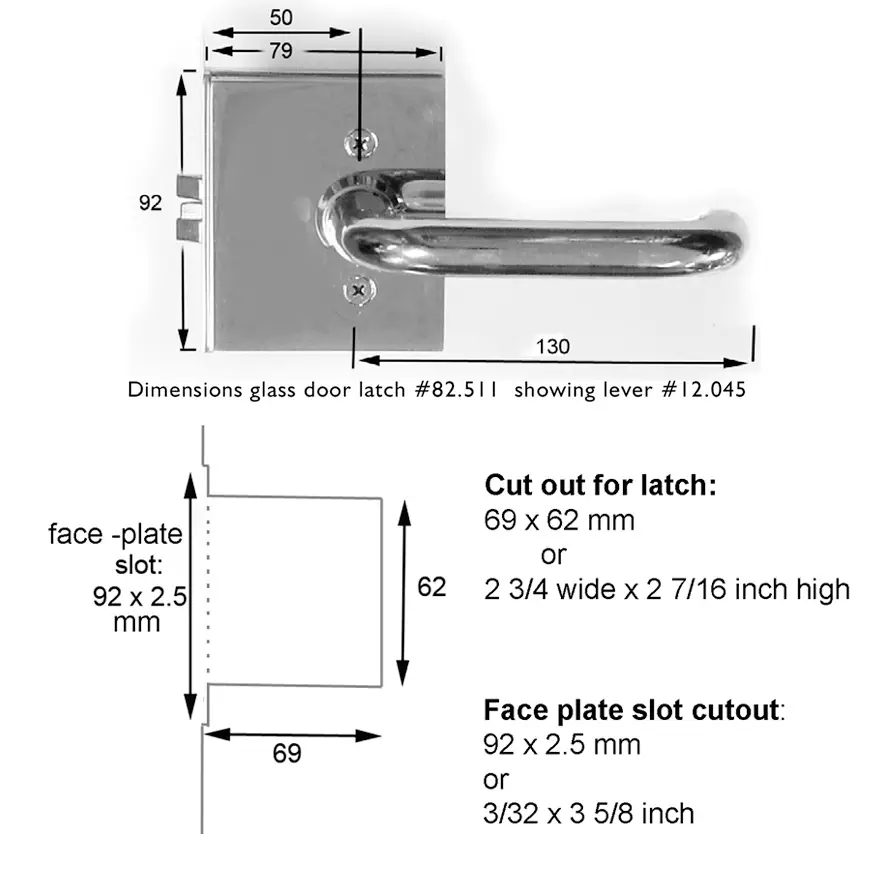 Glass Door Latch with Strike Plate SET with Levers for Wood Frame. Satin Nickel Finish - Image 2