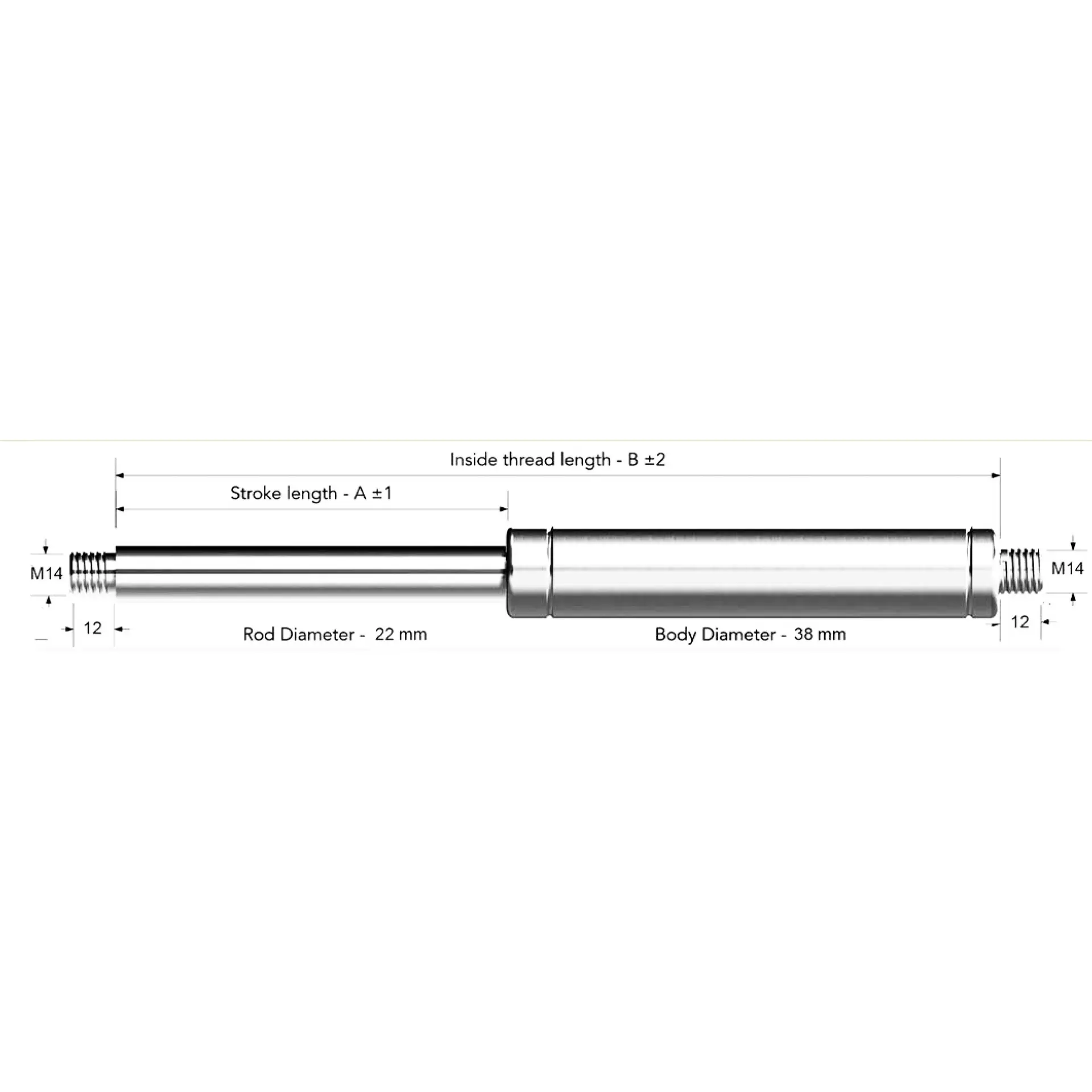 Gas Spring Series 22-38-600 mm Specify Newton Force Below - Image 2