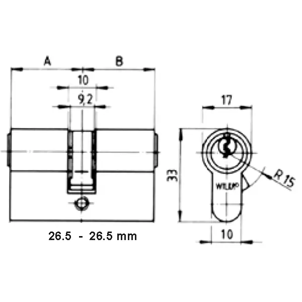 Profile cylinder short 26.5/26.5 mm key/key. Polished Chrome Plated. Max door thickness 1 1/4 inch - Image 2