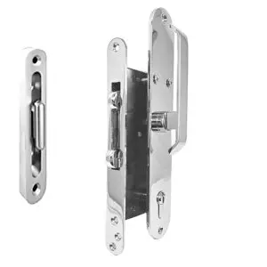 Sliding Door Lock 55 mm Backset. Heavy Duty, With Profile Cylinder. Heavy Minimum Door Thickness 1 3/4 inch or 45 mm.