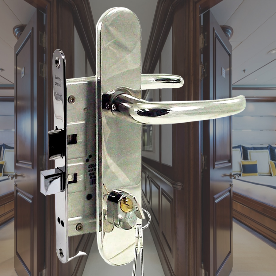 ~ Entry Mortise Lock SET 55 mm backset Izerwaren Mega Yacht Upgrade Trioving Vingcard. Polished Stainless Steel