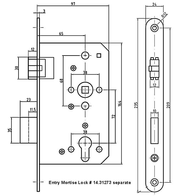 Entry Mortise Lock SET 65 mm Backset. GSV and S&B. Izerwaren Upgrade. With Round Rozets. Heavy Duty. Polished Stainless Steel. - Image 2