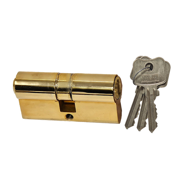 Profile cylinder 30/30mm key/key polished gold plated. Max Door thickness - 1 1/2 Inch