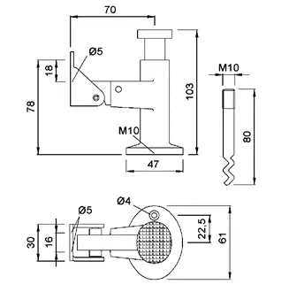 Door Holder with Hook. Push Type distance 70 mm 2 3/4" - Image 2