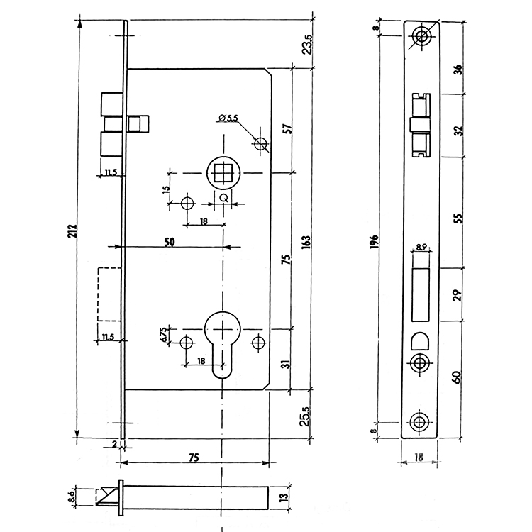 Entry Mortise Lock SET 50 mm Backset for Profile Cylinder - Image 2