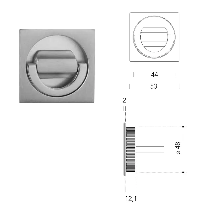Z Flush Lift Ring Lever with Square Rose for Cabinet Rim Locks. - Image 2