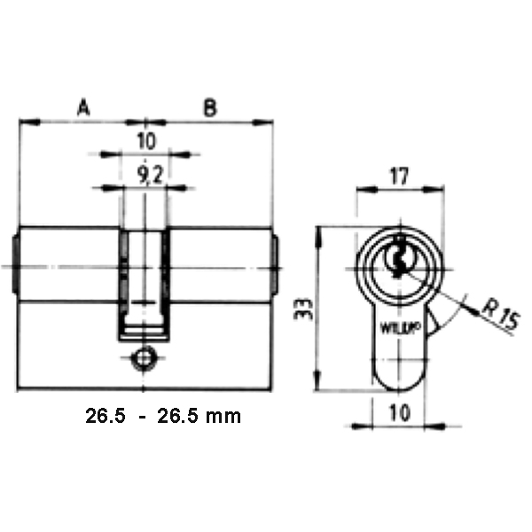 Profile cylinder short 26.5/26.5 mm key/key. Polished Chrome Plated. Max door thickness - 1 1/4 inch - Image 3