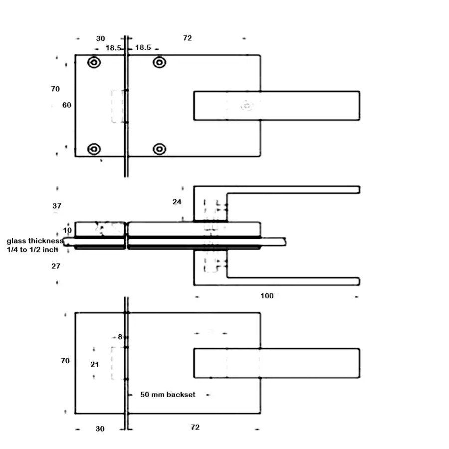 z Glass Door Latch Set for Doors up to 2 feet wide with strike box. - Image 3