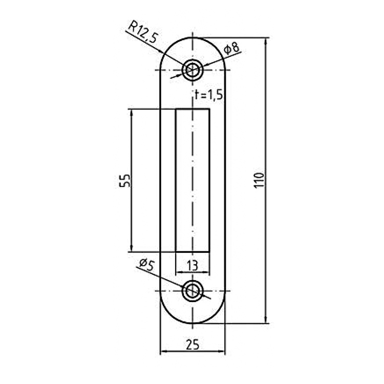 Strike Plate for Dead Bolt GSV and S&B Lock 55 mm backset. Polished Chrome Plated Brass - Image 2