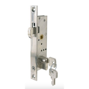 Sliding Door Lock. 22 mm backset. Entry Model. Polished Stainless Steel