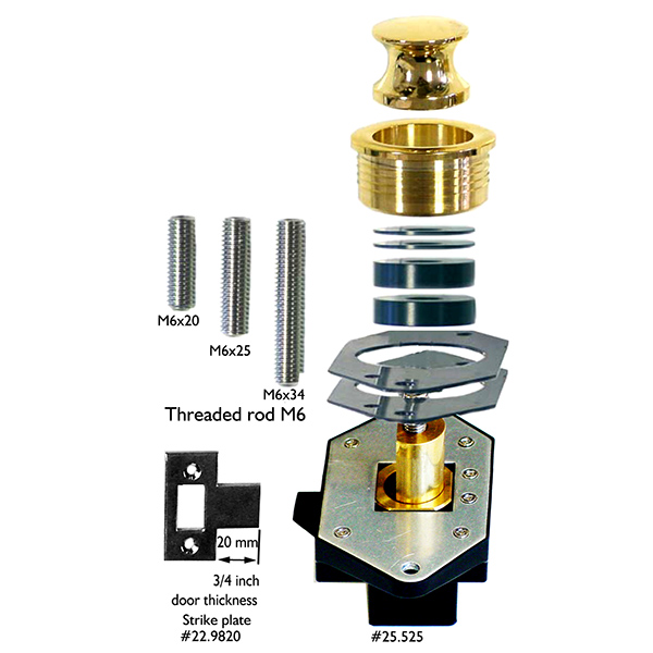 SET Push-Pull mechanism 25 mm backset with button and and Thick Wall ring + installation kit - Image 5