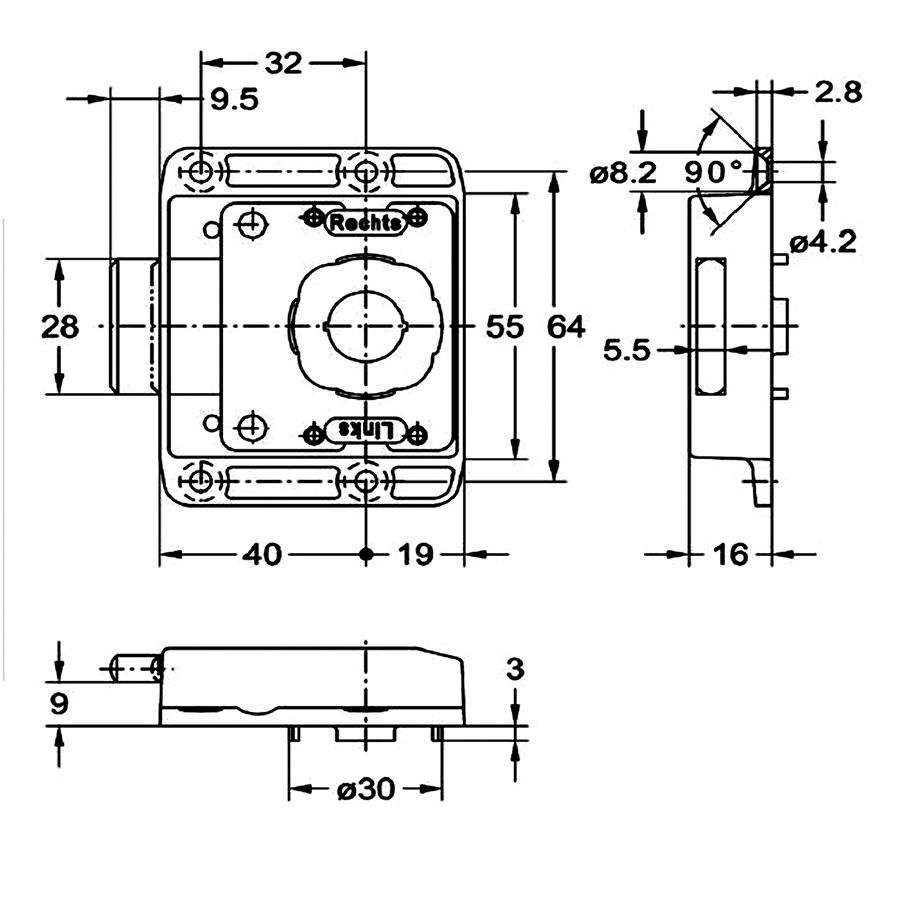 rim lock 40 mm backset with follower for 7x7mm spindle - Image 2