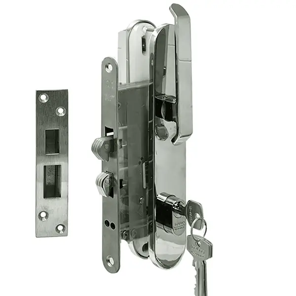 - Modified Entry Mortise Sliding Door Lock 55 mm backset. Polished Stainless Steel. - Image 4