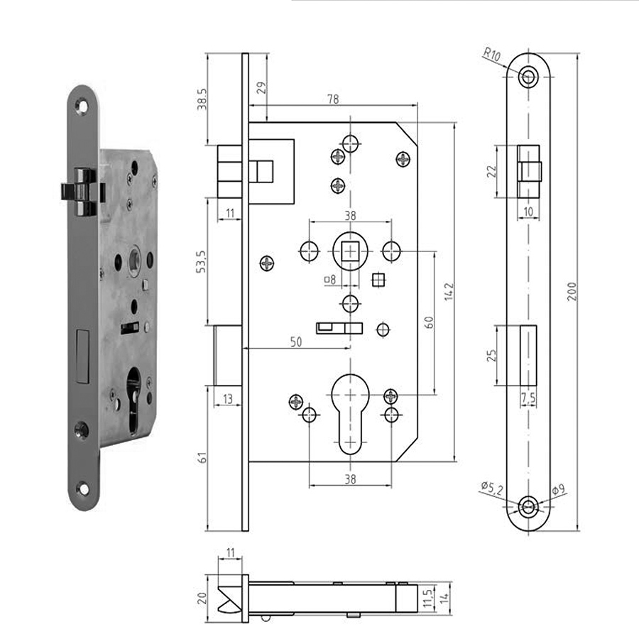Door Lock 50 mm backset. Entry Function. GSV Schwepper and S&B #4040 Series. - Image 2