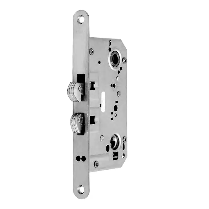 - Modified Entry Mortise Sliding Door Lock 55 mm backset. Polished Stainless Steel. - Image 3