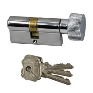 . Profile cylinder 30/30mm key/knob. Polished Chrome Max. door thickness - 1 3/4 inch