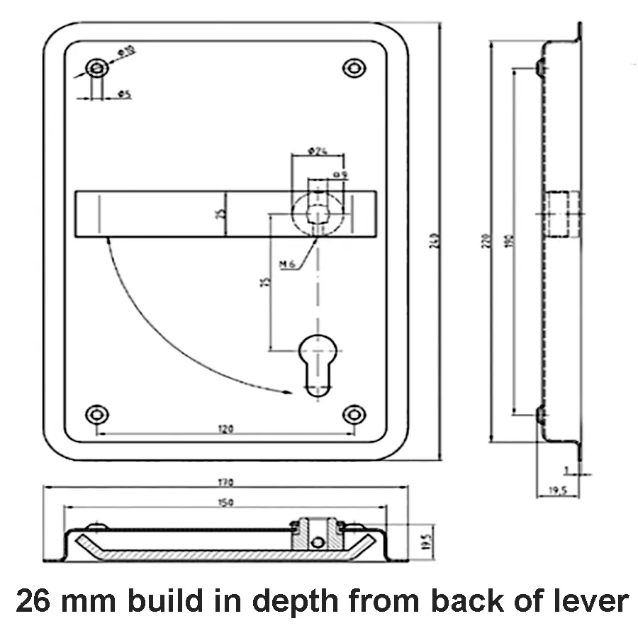 Flush Cupped Escutcheons with Lever, Right Hand. Sold as single unit - Image 2